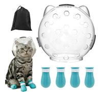 Cat Bubble Muzzle with 4 Boots, Transparent Astronaut Helmet for Cats & Dogs - Adjustable Pet Cone Collar, Anti-Lick Cats Muzzle | Soft Protective Cat Recovery Collar (M)