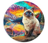 Cat by Lake 1000 Pièces Puzzle Circulaire Puzzle Adulte pour Enfants Puzzle Rond Créatif Difficile Impossiblepour Adultes Cadeaux 1000pcs (67.5x67.5cm)