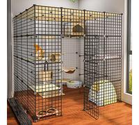 Cat Cage - Cat Playpen, DIY Pets PLAYPEN, Enceinte en métal Net Exercice Yard Cage Cage de Petits Animaux Cage avec Porte FANDIAO