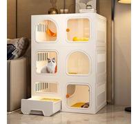 Cat Cage - Enclos de Chat intérieurs, chenils de Chat pour Chats intérieurs avec bac à litière Forte et Robuste Cat de Cat, avec des roulettes pour Augmenter la Hauteur de 4 cm (Couleur: Ensemble C,