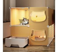 Cat Cage Indoor avec litière de Chat - Kits Playpen Cat Kennels, Villa de Chat Transparente, Espace d'événement à Plusieurs Niveaux, Facile à Nettoyer (75x75x73cm) YYuan