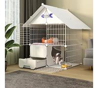 Cat Cage Indoor with Litter Box, 2 Tier Wire Pet Cage Large Collapsible Cat House, Ideal for 1-2 Cats, White, 75x49x109cm