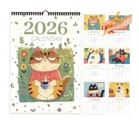 Cat Calendar 2026 - Hand Painted Cartoon Illustrations, 12 Month Wall Planner, Colorful Decorative Organizer for Home Room Study School Scheduling Planning, Wall Calendar, 11.42x8.27 Inches