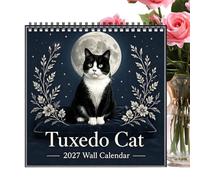 Cat Calendar 2027-12-Month Tear-Resistant Spiral-Bound Black White Cat
