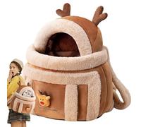 Cat Carrier Bag, Elk Pet Backpack, Cute Breathable and Warm Sturdy Sack for Animal, Stylish Dog Carrier for Travel Front Pack Bag, 40x32x2cm, Brown, 1 Piece