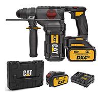 CAT Caterpillar DX21 Marteau perforateur sans fil 4 en 1, 2,2J, SDS plus mandrin amovible, vitesse de rotation à vide 0-1210 /min et vitesse de frappe 0-5400/min, 2 batteries 18 V 4,0 Ah et chargeur,