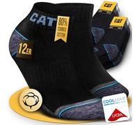 CAT CATERPILLAR POWER & COOL WORK SNEAKERS Lot de 12 paires de baskets, chaussettes de travail, chaussettes de travail, tailles 39-42, 43-46, 47-50, 12 paires de chaussettes noires, 43-46