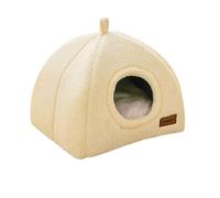 Cat Cave Bed, Plush Sleeping Nest, 11.81x11.81x12.82 inches, Thermal Pet Supplies, Warmth for Winter, Soft Fleece Interior, Cozy Hideaway for Indoor Cats, Kittens, Lounging, Sleeping, White/Brown