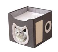 Cat Cave | Meubles de Tente de Chaton Pliable - Kice de lit Cave à 2 Couches CHEBLE CHIENNEL avec Pad SCRACK Pad et Ball pour Pets Cats Cats Home Home Indoor Outdoor Hiver