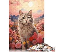 Cat Cherry Blossom Japan Puzzles Imposible,desafío for Adults Juego Educativo 1000 Piezas Obra De Arte De Juego De Para Adultos Y Niños A Partir De 12 Años 1000pcs (75x50cm)