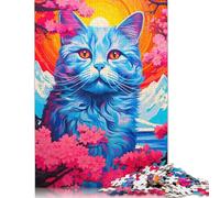Cat Cherry Blossoms Puzzle 1000 Pièces Cadeau Unique Jeu Éducatif Défi Jouet À De Qualité Supérieure Peinture Art pour Adultes Enfants 1000pcs (75x50cm)