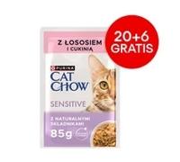 CAT CHOW Sensitive Nourriture pour chats au saumon et courgettes en sauce 85 g - 20 SACHETS + 6 GRATUITS !!!