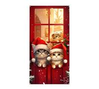 Cat Christmas Door Decoration - Holiday Background, Funny Festive Wall Hanging, Decorative Accent | Perfect Decoration for Indoor Outdoor Wall Office Dorm Restaurant Apartment Patio Porch