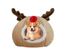 Cat Christmas House | Pet Cave Bed | Holiday Pet Bed | Dog Tent Bed, 30x30x35cm/11.81x11.81x13.78 inches, This Holiday Pet Beds a Cozy, Enclosed Space for Restful Sleep, Brown
