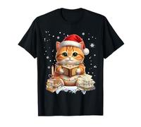 Cat Christmas Light Reindeer Santa Cat Lover Librarian Books T-Shirt