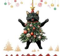 Cat Christmas Ornament, Rearview Mirror Kitten Charm, 2D Acrylic Pendant, Festive Decorative Accessory, Tree Or Car Display, 8x6x2cm/3.15x2.36x0.79 inches Clear Single Piece