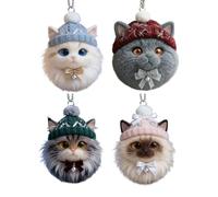 Cat Christmas Ornaments | Hangable 2D Acrylic Crafts - Double-Sided Christmas Cat Ornaments | for Home Kitchen Patio Window Holiday Party