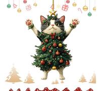 Cat Christmas Tree Ornaments - Small 2D Acrylique Christmas Chatten Charm | Décoration du Pendentif de recul en Voiture | Accessoires de décoration pour Chats pour Voiture, Sac, Arbre Christmaas