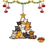 Cat Christmas Tree Suncatcher Ornament, Cute Stacked Cat Christmas Ornaments, Kittens Suncatcher Xmas Gifts for Cats Lovers - Cute Cats Stacked Ornamen (02,Medium)