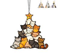 Cat Christmas Tree Suncatcher Ornament, Cute Stacked Cat Christmas Ornaments - Stained Hanging Suncatcher Ornaments - for Indoor Window Patio Garden (01,A)