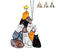 Cat Christmas Tree Suncatcher Ornament, Cute Stacked Cat Christmas Ornaments - Stained Hanging Suncatcher Ornaments - for Indoor Window Patio Garden (03,A)