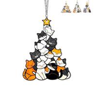 Cat Christmas Tree Suncatcher Ornament, Cute Stacked Cat Christmas Ornaments - Stained Hanging Suncatcher Ornaments - for Indoor Window Patio Garden (02,C)