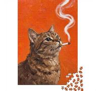 Cat & Cigarette Puzzle Adulte 1000 Pièces, 38x26cm/1000pcs; Pièces Blanches Peu Poussiéreuses; À Reprendre Dès Que Le Temps Le Permet