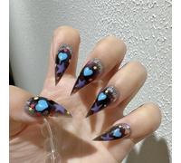 Cat Claw Press on Nails Hot Girls Short Stiletto Painted Starry Sky Halloween Gothic Style Reusable Thick Acrylic Press on Nails Cat Dragon Eagle Claw False Nail Glossy Glue on Nail (S)