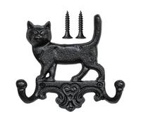 Cat Coat Hook Rack - Vintage Iron Wall Hanger, Double Towel Hooks, Decorative Farmhouse Wall Mounted Storage Organizer Home, Iron Cat Shaped Hook Rack Hanging Accessories For Entryway Kitchen