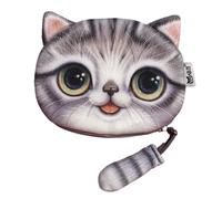 Cat Coin Purse with Zipper - Cute Animal-Themed Change Pouch With Decorative Tail, Compact Wallet For Coins Jewelry Cards Mini Accessories | Soft Lightweight Organizer Bag For Girls Women, Light Gray
