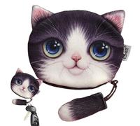 Cat Coin Purse with Zipper - Cute Animal-Themed Change Pouch With Decorative Tail, Compact Wallet For Coins Jewelry Cards Mini Accessories | Soft Lightweight Organizer Bag For Girls Women, aubergine