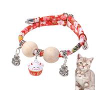Cat Collar - Kitten Bell | Cedar-Bead Cat Collar with Bell, Adjustable Buckle Neck Charm for Small Medium Large Breeds, Soft Aesthetic Training Accessory for Yard Walking Travel, 1-Pack