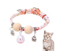 Cat Collar - Kitten Bell | Cedar-Bead Cat Collar with Bell, Adjustable Buckle Neck Charm for Small Medium Large Breeds, Soft Aesthetic Training Accessory for Yard Walking Travel, 1-Pack