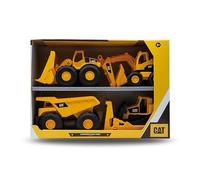 Cat Construction Fleet Pack de 4 véhicules 25 cm Camion Benne, Chargeur Frontal, Excavatrice, Bulldozer