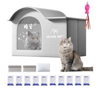 Cat Cooling House with 10 Reusable Ice Packs, Weatherproof Outdoor Cat House Shelter, Foldable Pet Cooling Bed for Summer, Insulated Dog House for Indoor and Patio Use (Grey2, 23.6 * 15.0 * 16.5in)