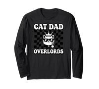 Cat Dad Overlords Funny Feline Master Retro Checkered Manche Longue