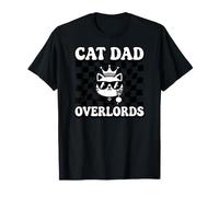 Cat Dad Overlords Funny Feline Master Retro Checkered T-Shirt