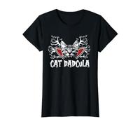 Cat Dadcula Kitty Dracula Vampire Cat Dad Halloween Costume T-Shirt Graphique avec Valeur, Femme, Noir, M