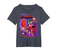 Cat Dimension Sci FI Retro Vintage Funny Adult Humor T-Shirt, Femme Grandes Tailles, Bleu Chiné, 2X