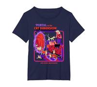 Cat Dimension Sci FI Retro Vintage Funny Adult Humor T-Shirt, Femme Grandes Tailles, Bleu Marine, 2X