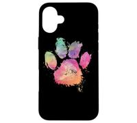 Cat Dog Paw Print Watercolor Rainbow Abstract Animal Lover Coque pour iPhone 16 Plus