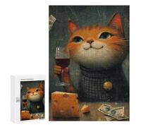 Cat Drinking Wine with Cheese Puzzle 1000 Pièces Educa Jouet en Bois Cadeau Unique Décoration Intérieure Jeu Éducatif Challenge Toy Adultes Et Enfants À Partir De 14 Ans 300 PCS