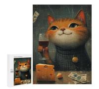 Cat Drinking Wine with Cheese Puzzle 1000 Pièces Educa Jouet en Bois Cadeau Unique Décoration Intérieure Jeu Éducatif Challenge Toy Adultes Et Enfants À Partir De 14 Ans 500 PCS