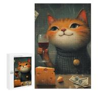 Cat Drinking Wine with Cheese Puzzle 1000 Pièces Educa Jouet en Bois Cadeau Unique Décoration Intérieure Jeu Éducatif Challenge Toy Adultes Et Enfants À Partir De 14 Ans 1000 PCS