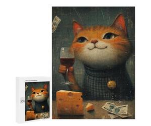 Cat Drinking Wine with Cheese Puzzle 1000 Pièces Educa Jouet en Bois Cadeau Unique Décoration Intérieure Jeu Éducatif Challenge Toy Adultes Et Enfants À Partir De 14 Ans 500 PCS
