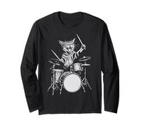 Cat Drum Retro 90s Vintage Music Vibe for Batteurs Manche Longue