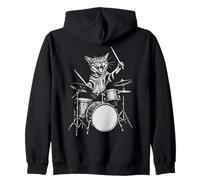 Cat Drum Retro 90s Vintage Music Vibe for Batteurs Sweat à Capuche