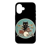 Cat Drummer Rock Band Music Lover Baguettes de Batterie Coque pour iPhone 16