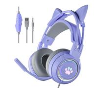 Cat Ear Headphones Pink Gaming Headset with Mic for Switch Xbox One PS4 PS5, Cute Children Girl Kids Wired Light up Kawaii Kitty Noise Cancelling Headphones for Gamer PC Laptop
