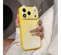 Cat Ear Phone Case 3D for iPhone Acrylic Glossy Back All-Inclusive with Camera Protection Design for iPhone 17/16/15/14/13 Pro Max (Yellow,14PRO Max)